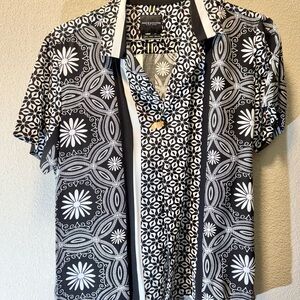Men’s New Denim & Flower Nordstrom Black and White Floral Geometric Casual Shirt